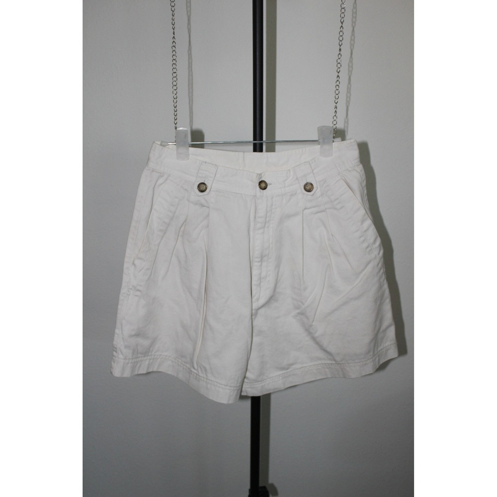 VTG High Waisted Pleated Cotton Mom Shorts White Light Khaki Size 7 Fits 0-2